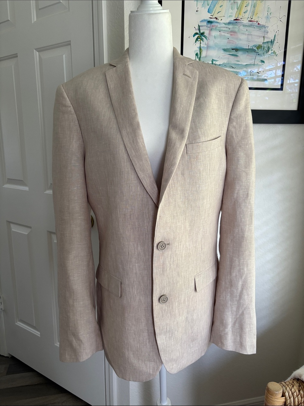 Bar III Men's Light Beige Linen Sport Coat - Two-Button Blazer // 40L